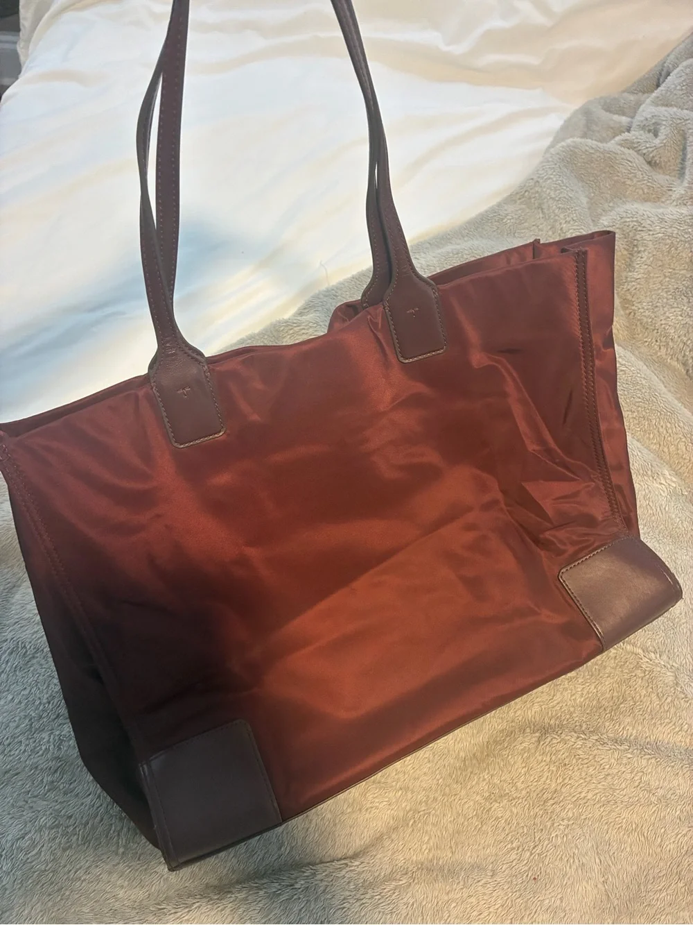Tory Burch Burgundy Nylon and Leather Logo Tote
